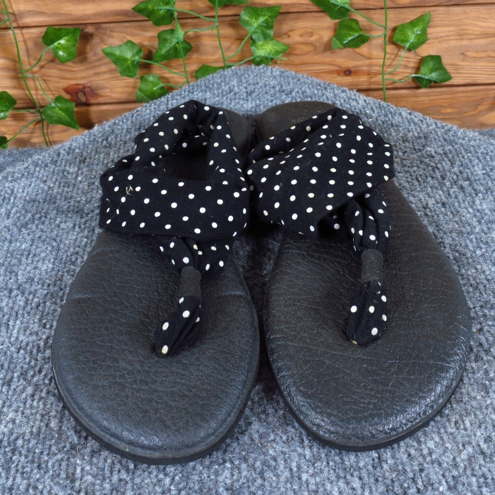 Sanuk Yoga Sling 2 Women Sandal Size 10 Casual Comfort Black White Polka Dot - Picture 2 of 6
